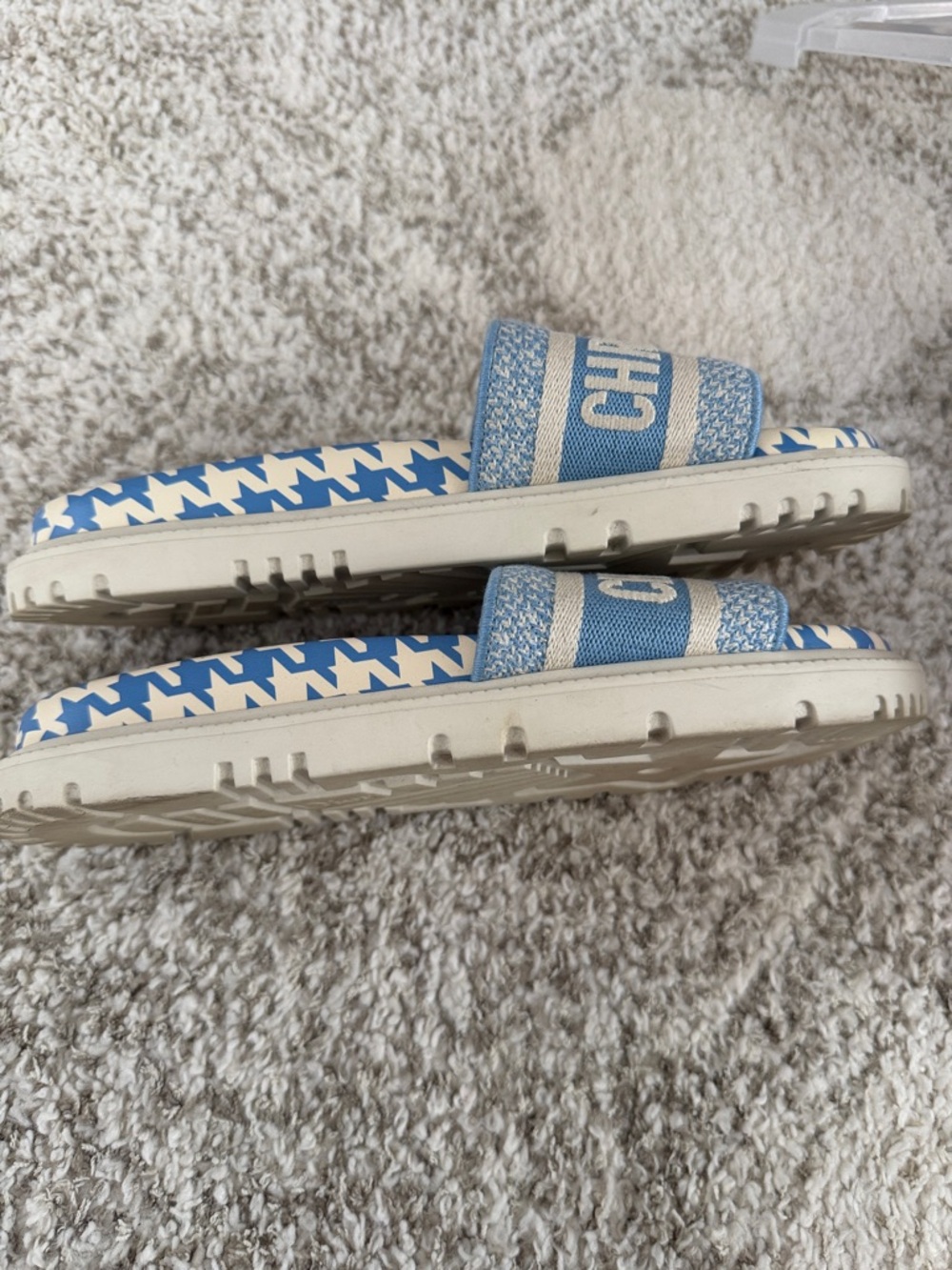 Christian Dior Light Blue and White Houndstooth Slide Sandals - Picture 6 of 8